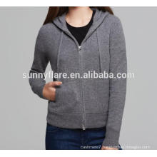Hot Sale Women 100% Cashmere Hoodie Sweater With Front Zip